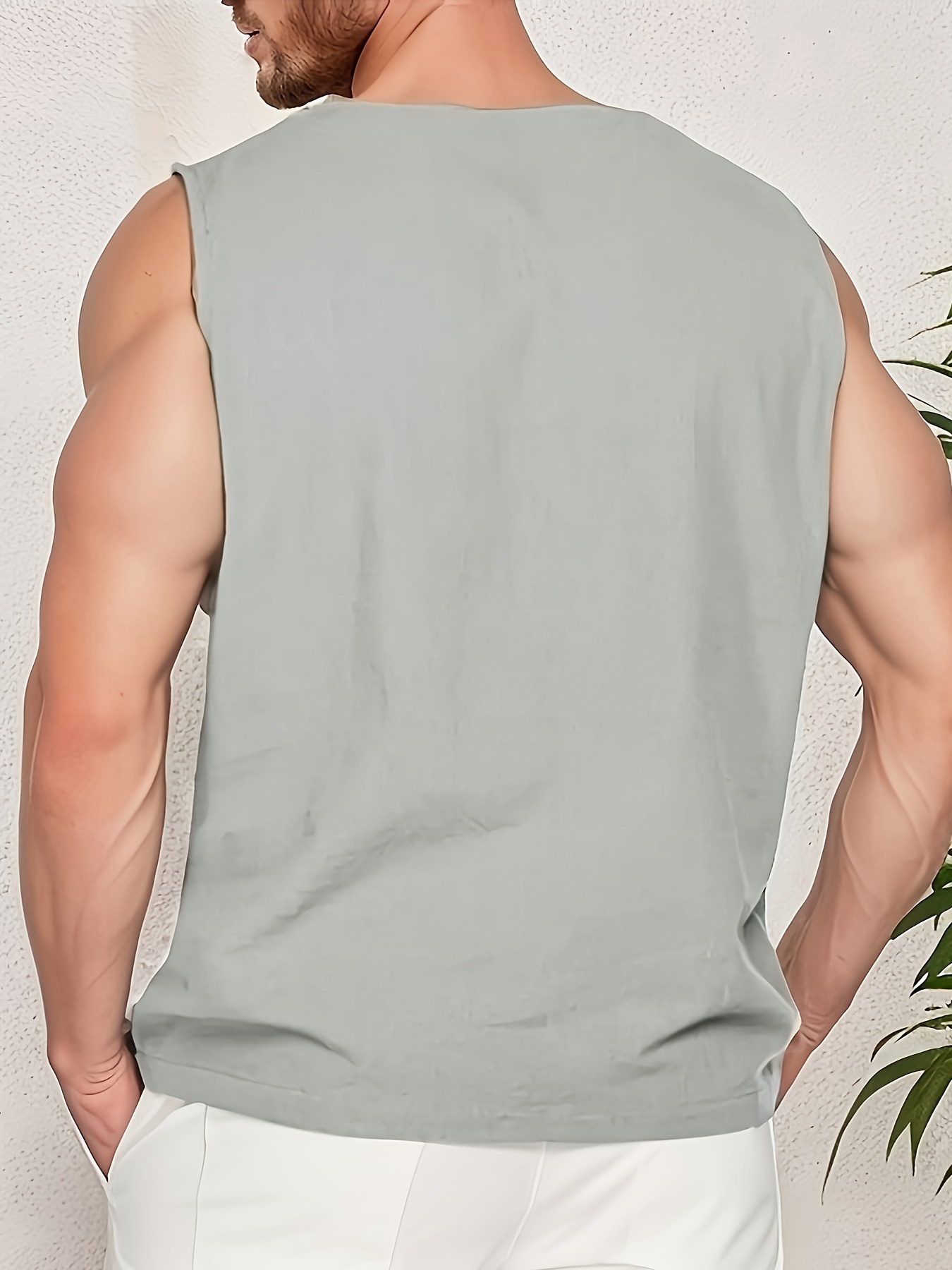 mens solid top casual v neck sleeveless top mens clothing for summer outdoor details 10
