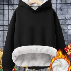 Men's Plus Size Hoodie Sweatshirt with Fleece Lined Hood, Casual Solid Color Polyester Knit Fabric, Unisex-Adult Hooded Sweatshirt