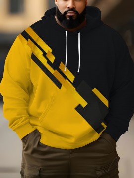 1pc Men'S Plus Size Casual 3D Print Hoodie, Striped Print Long Sleeve Pullover with Pocket, Fashion Loose Fit Sports Sweatshirt, Polyester Knit Fabric, Regular Fit
