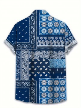 Easy-Care, Men's Plus Size Paisley Print Shirt - Casual Vintage Style, Short Sleeve, Button-Up, Polyester, Machine Washable - Perfect for Spring/Summer/Fall, PLUS SIZE